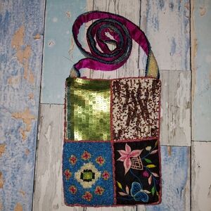 Vintage Christiana Beaded Silk Patchwork Crossbody Bag
